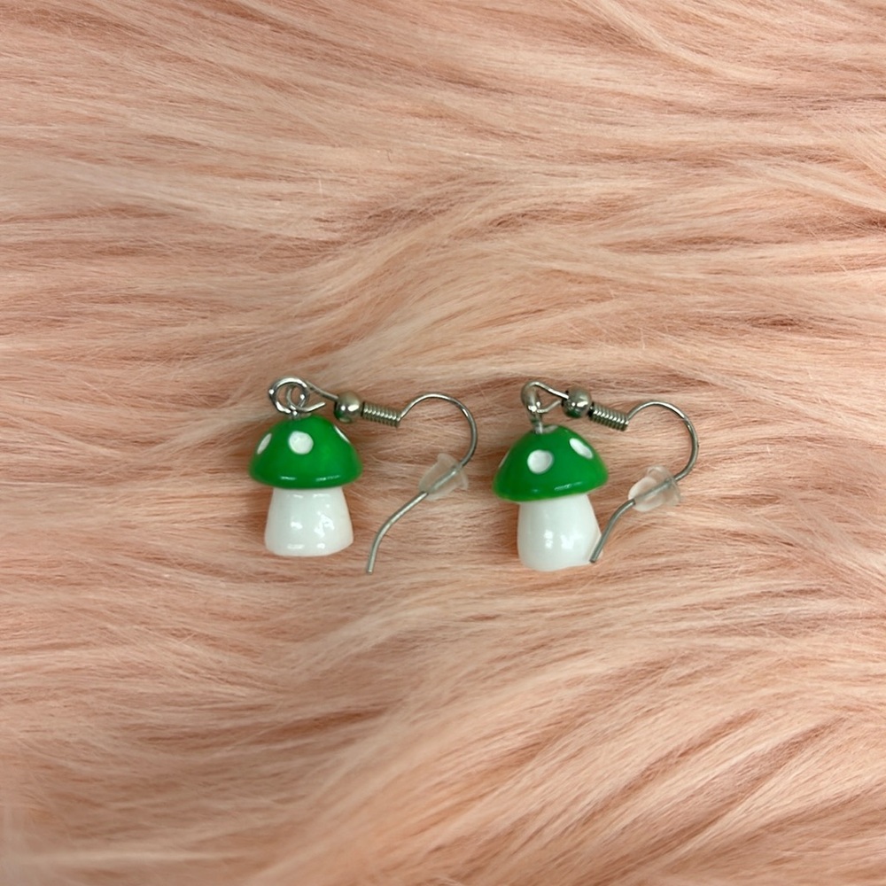 Green mushroom earrings
